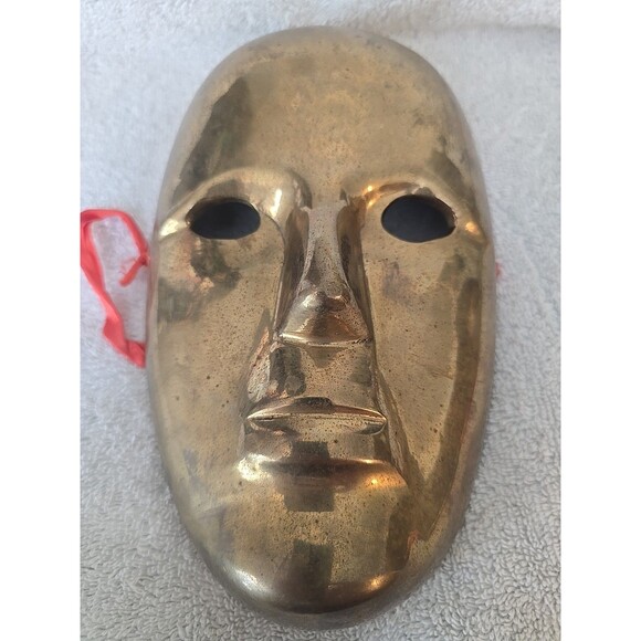 Vtg Solid Brass Human Face Decorative Mask 5.25"x9" Wall Hanging Decor - Picture 1 of 7